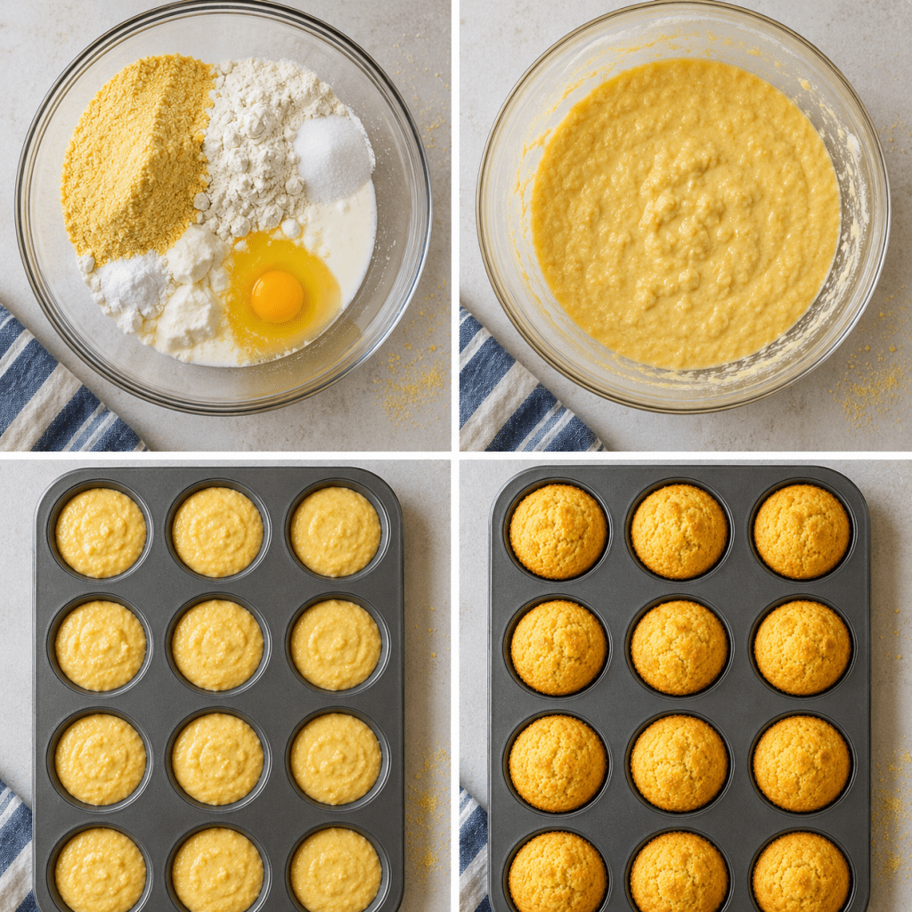 Step by step Buttermilk Cornbread Muffins