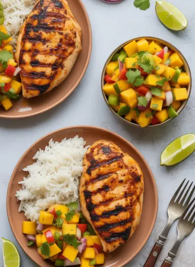 mango chicken rice bowl