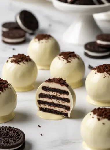 Oreo balls covered in White Chocolate