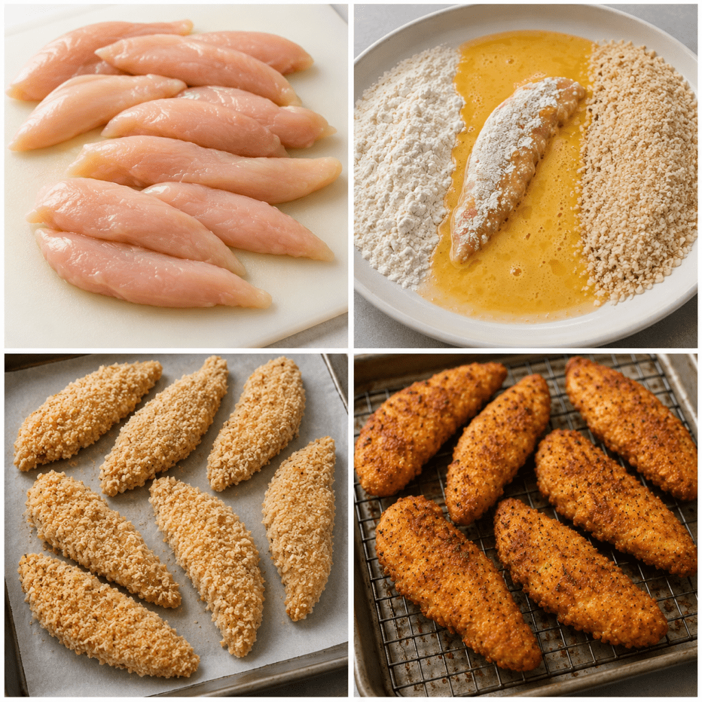 step by step on making Homemade chicken tenders
